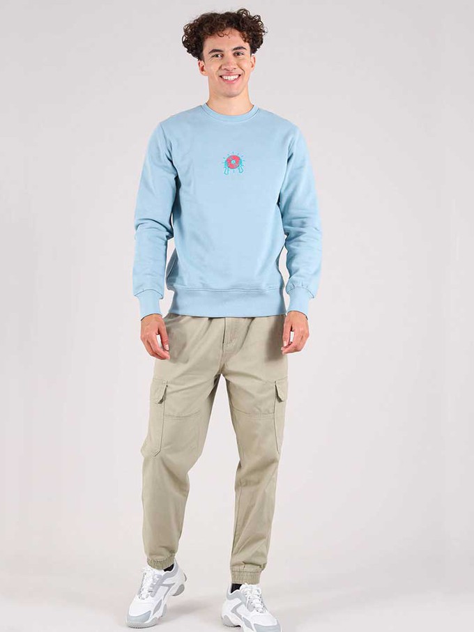 Disco Cult Embroidered Mens Sweatshirt, Organic Cotton, in Light Blue from blondegonerogue