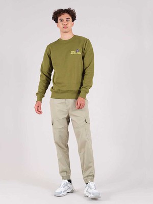 Disco Demolition Embroidered Mens Sweatshirt, Organic Cotton, in Khaki Green from blondegonerogue