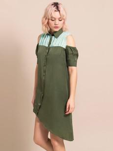 Airy Shirt Dress, Cupro, in Green & Light Blue via blondegonerogue