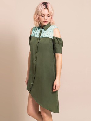 Airy Shirt Dress, Cupro, in Green & Light Blue from blondegonerogue