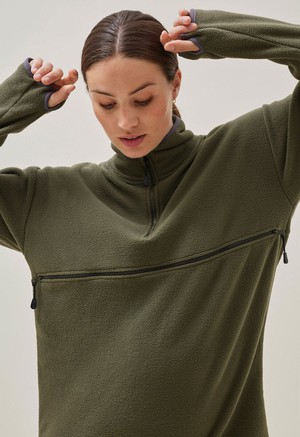 Fleece sweater with nursing access - Green Olive from Boob Design