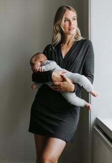 Merino wool wrap nursing dress - Dark Grey Melange via Boob Design