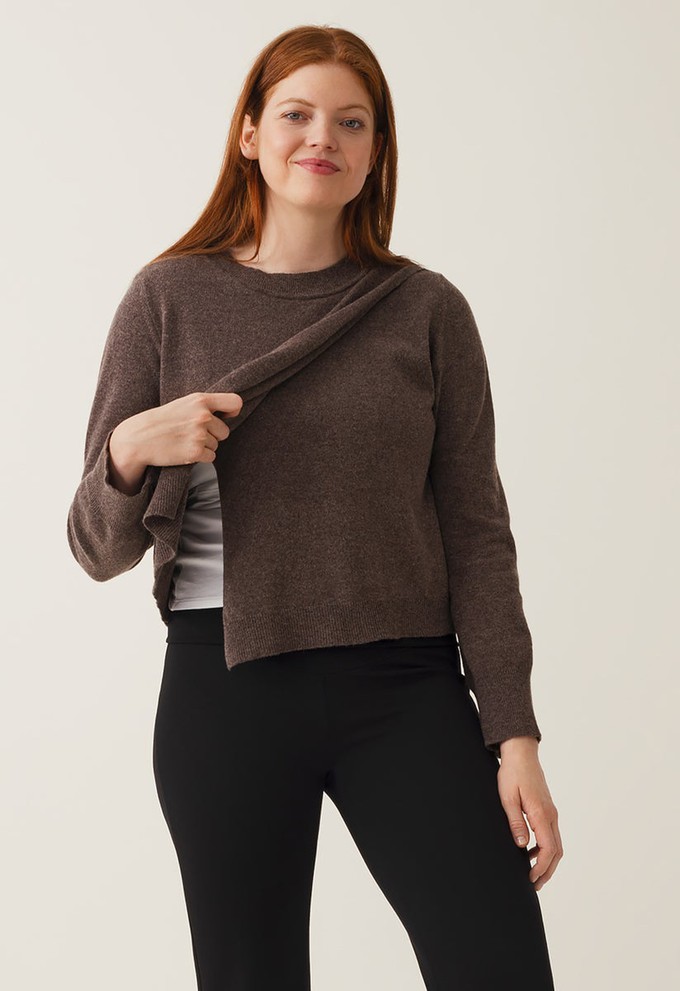 Knitted nursing sweater - Brown Grey Melange from Boob Design