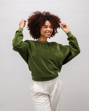 Velvet Raglan Cotton Sweatshirt Green from Brava Fabrics