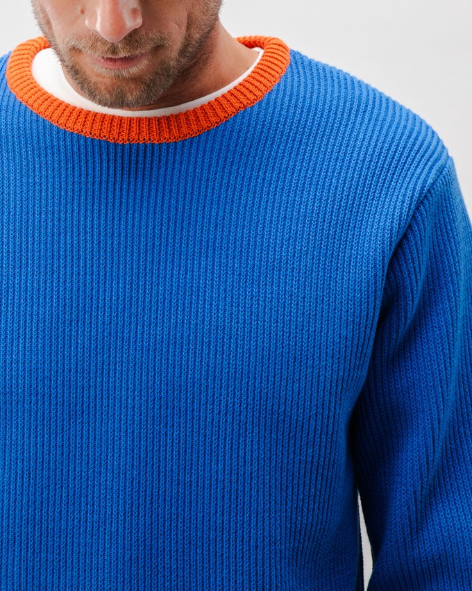 Bicolor Neck Cotton Sweater Blue from Brava Fabrics