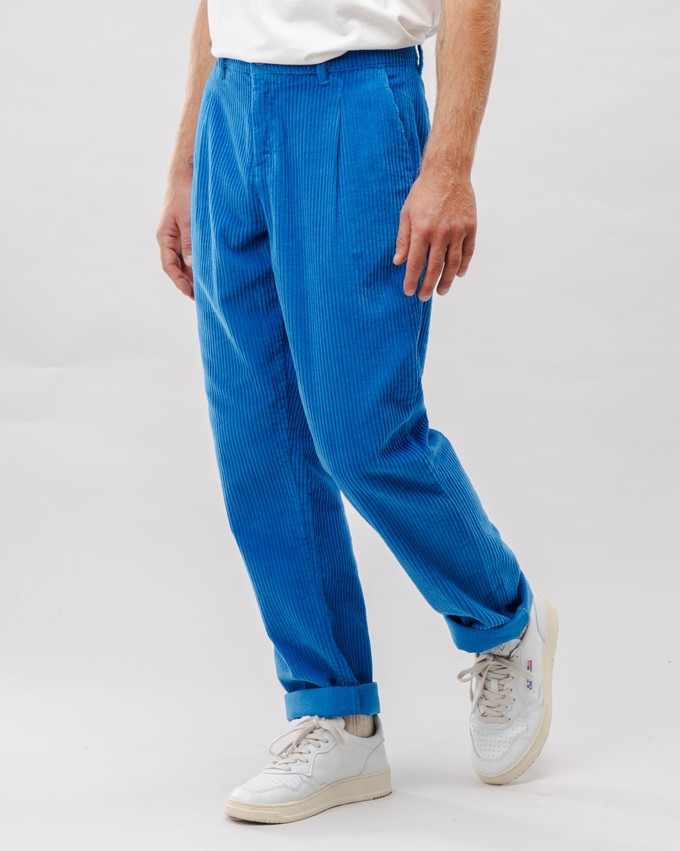 Corduroy Pleated Chino Pants Blue from Brava Fabrics