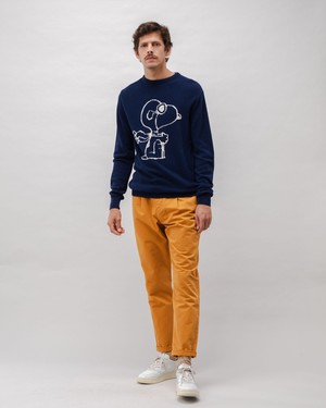 Peanuts Flying Ace Wool Cashmere Sweater Navy from Brava Fabrics