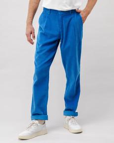 Corduroy Pleated Chino Pants Blue via Brava Fabrics