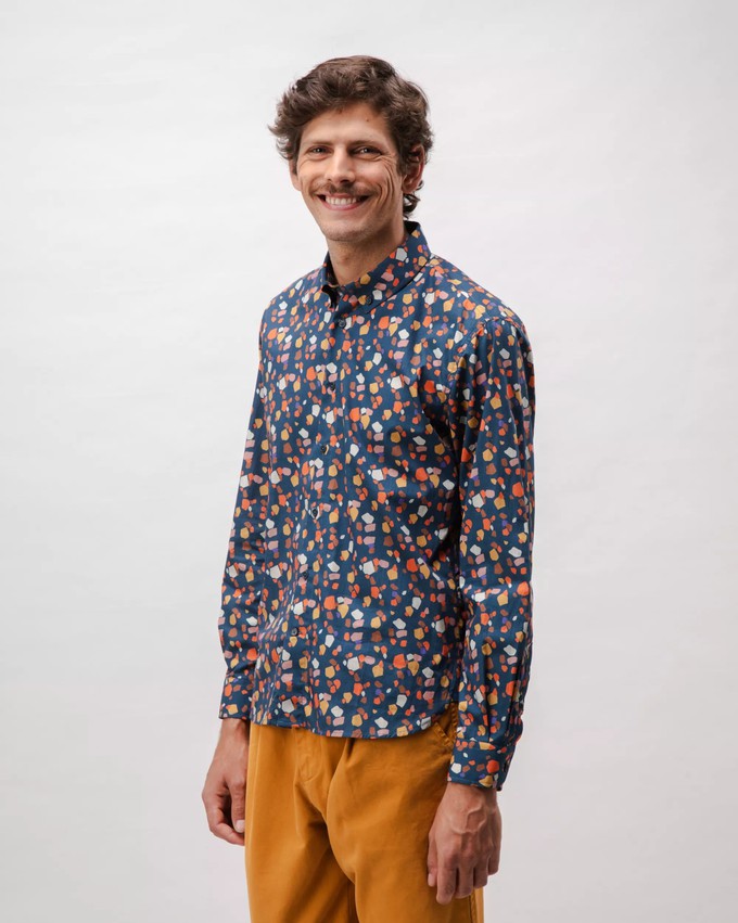 Geo Cotton Shirt Navy from Brava Fabrics