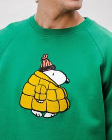 Peanuts Snow Cotton Sweatshirt Green via Brava Fabrics