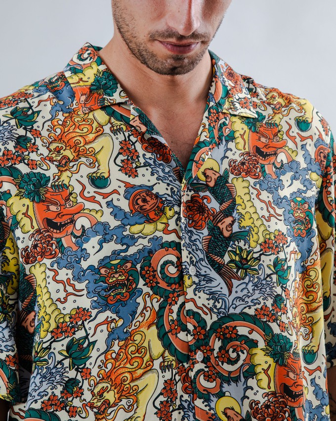 Irezumi Tattoo Aloha Shirt Ecru from Brava Fabrics