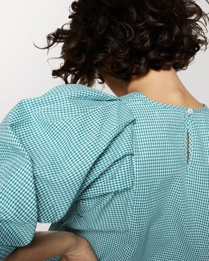 Green Check Cotton Top Puff Sleeves from Charlie Mary