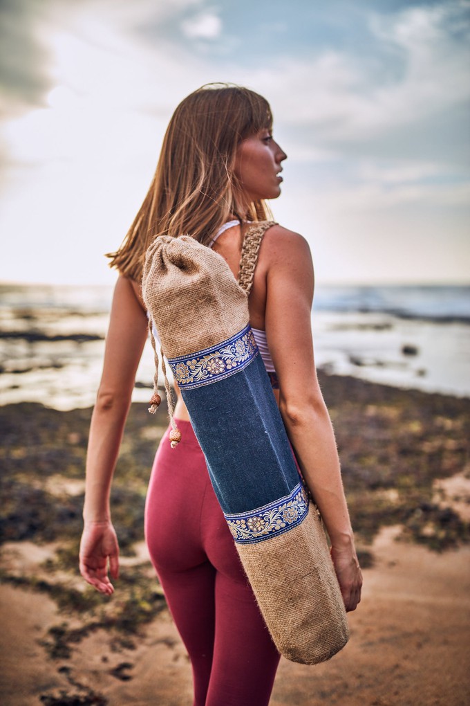 Jute Eco Yoga Bag with Golden Flower Ribbon from chaYkra