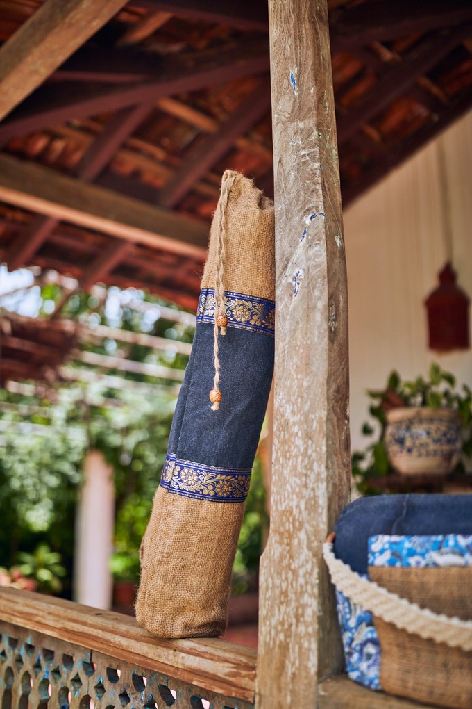 Jute Eco Yoga Bag with Golden Flower Ribbon from chaYkra