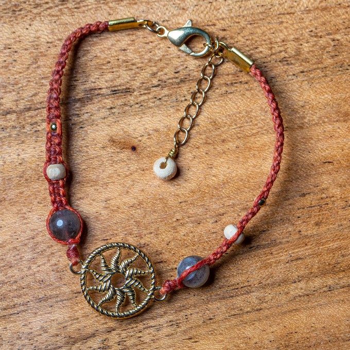 Sun Salutation Macramé Meditation Bracelet with Labradorite (Rust Orange) from chaYkra