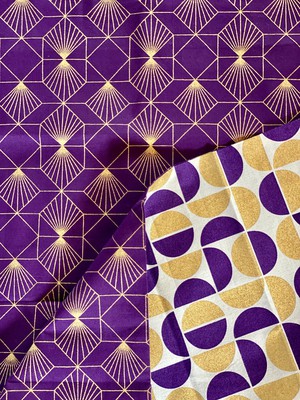 Furoshiki Gift Wrap Gold Moons & Plum Diamonds Fabric Gift Wrap - Double Sided (Reversible) from FabRap