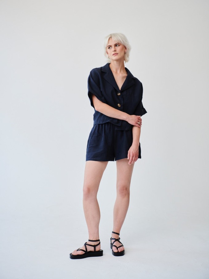 Ethically Made Navy Linen Lounge Co-ord Short Set from Fanfare Label