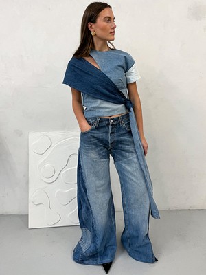 Cia Upcycled Wrap Denim Top from Fanfare Label