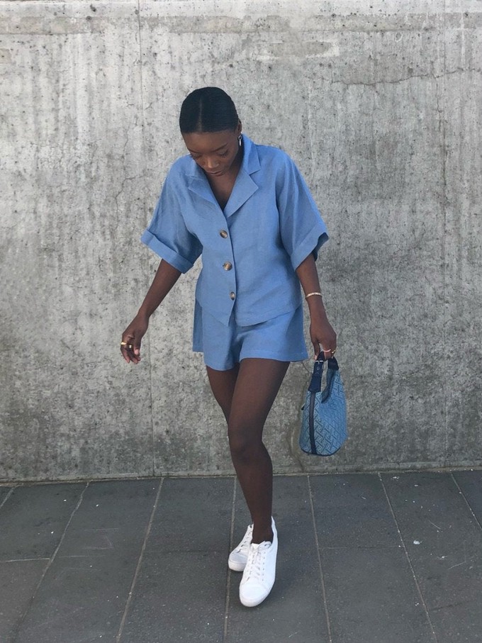 Cornflower Blue Linen Shorts and Shirt Set from Fanfare Label