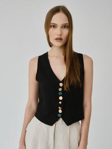 Daphne Linen Waistcoat in Black via Fanfare Label