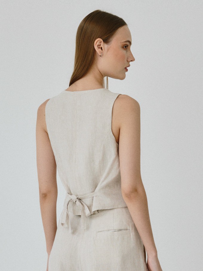 Daphne Floral Linen Waistcoat in Beige from Fanfare Label