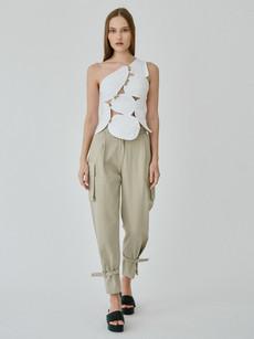 Organic Cotton Utility Cargo Pant With Buckles In Beige via Fanfare Label