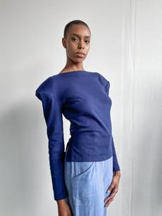 Organic Cotton Navy Top With Shoulder Pads via Fanfare Label