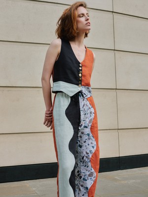 Swirl Colour Block Linen Trousers from Fanfare Label