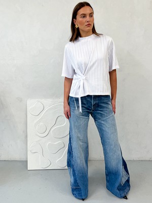 Rina Bow Textured T-shirt White from Fanfare Label