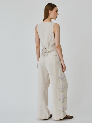 Celeste Floral Linen Trousers in Beige from Fanfare Label