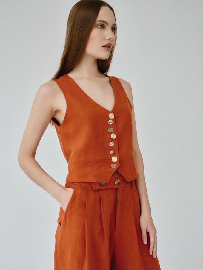 Daphne Linen Waistcoat in Orange from Fanfare Label