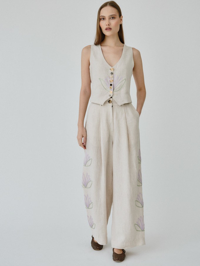 Daphne Floral Linen Waistcoat in Beige from Fanfare Label