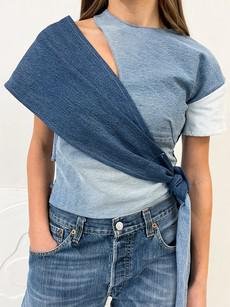 Cia Upcycled Wrap Denim Top via Fanfare Label