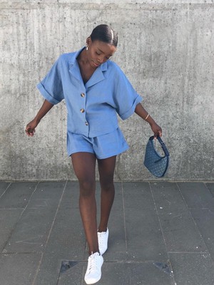 Cornflower Blue Linen Shorts and Shirt Set from Fanfare Label