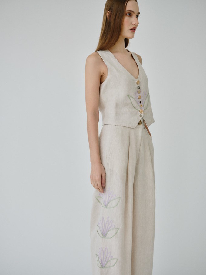 Daphne Floral Linen Waistcoat in Beige from Fanfare Label