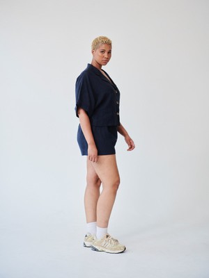 Ethically Made Navy Linen Lounge Co-ord Short Set from Fanfare Label