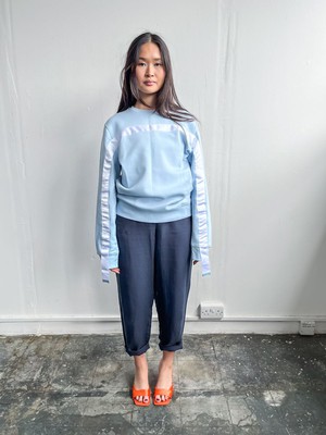 Oversized Blue Jumper With White Stripe -  Sizes 8-12 from Fanfare Label