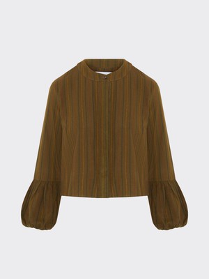 Volume Sleeved Stripe Top in Khaki Green - Sizes 6 & 14 from Fanfare Label