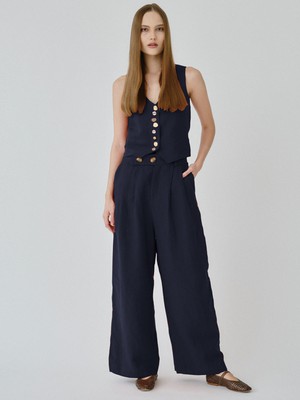 Daphne Linen Waistcoat in Navy from Fanfare Label