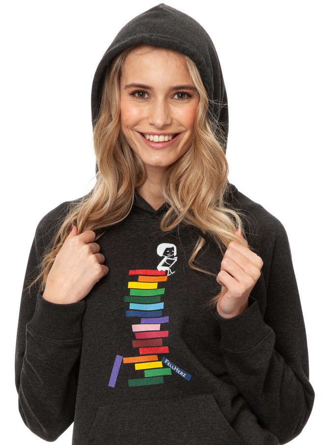 Books Girl Hoodie dark heather gray from FellHerz T-Shirts - bio, fair & vegan