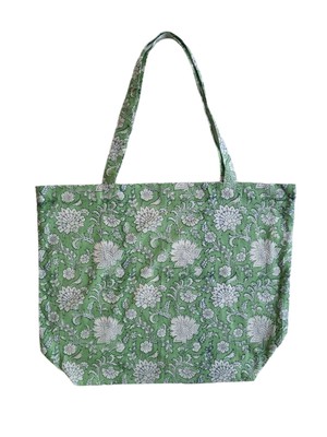 Organic Cotton Green Floral Large Tote Bag from Jenerous