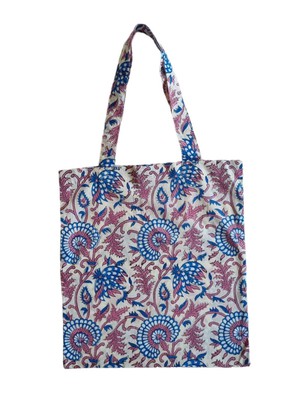 Organic Cotton Blue and Pink Floral Tote Bag from Jenerous