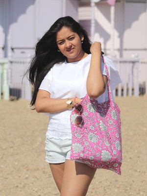 Fair Trade Pink Floral Hand Printed Tote Bag from Jenerous