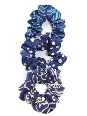 Set of 3 Organic Cotton Indigo Printed Scrunchies from Jenerous