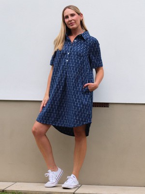 Restore Navy Ikat Shirt Dress from Jenerous