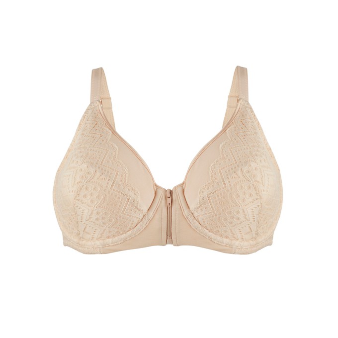 Grace - Peach Silk & Organic Cotton Lace Front Zip Wired Bra from JulieMay Lingerie