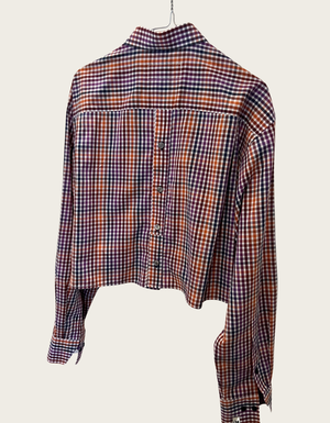 Cropped open back blouse with buttons - checkered purple/orange from JUNGL