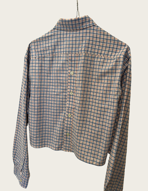 Cropped open back blouse with buttons - checkered blue/white/red from JUNGL