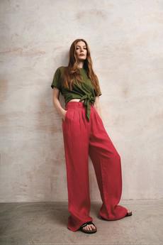 LOLA - Cupro Trousers - Berry via KOMODO