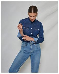 Sawtooth Shirt Worker Blue WOMEN via Kuyichi